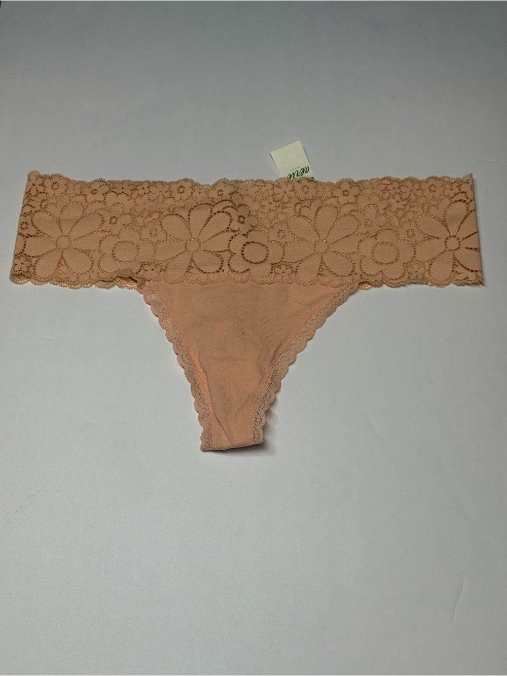 Aerie Lace-Trim Thong Panty in Nude Peach